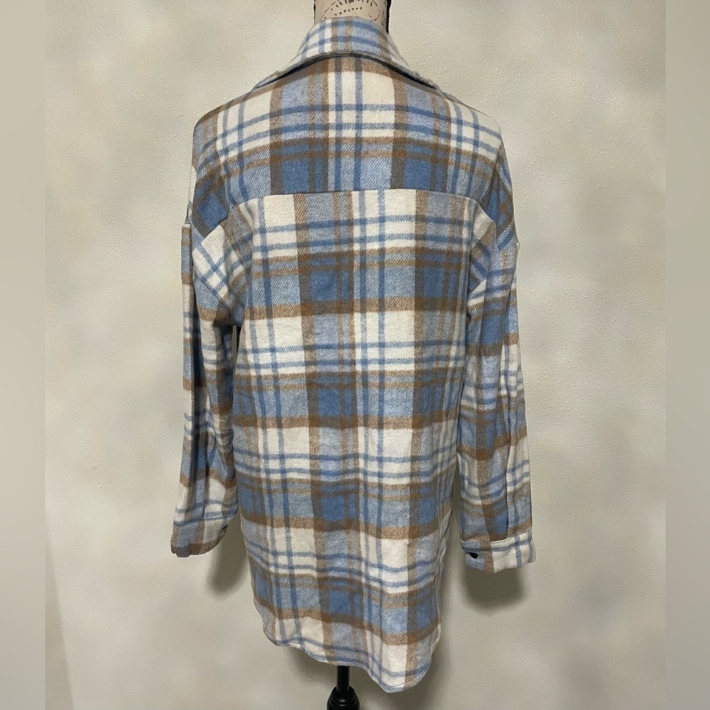 Blue and Gray Plaid Flannel Shirt Long Sleeve Button Down S - Picture 3 of 6